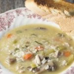 Chicken and Rice Harvest Soup- A velvety chicken soup with veggies, mushrooms and rice. So filling and flavorful!